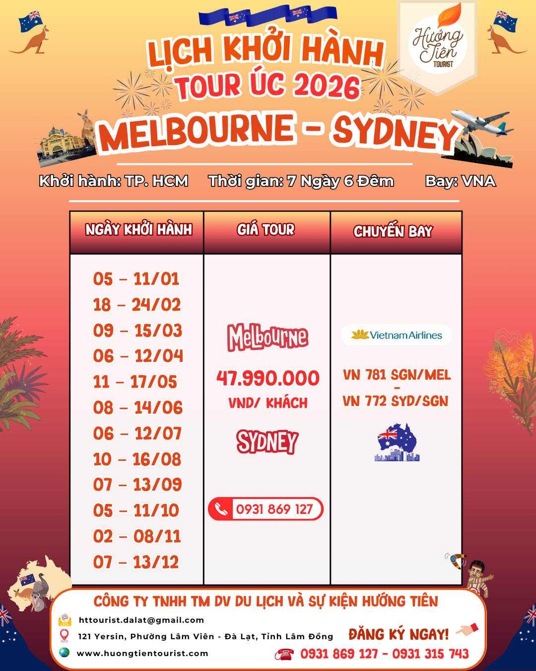 lịch tour úc 2026 mới nhất