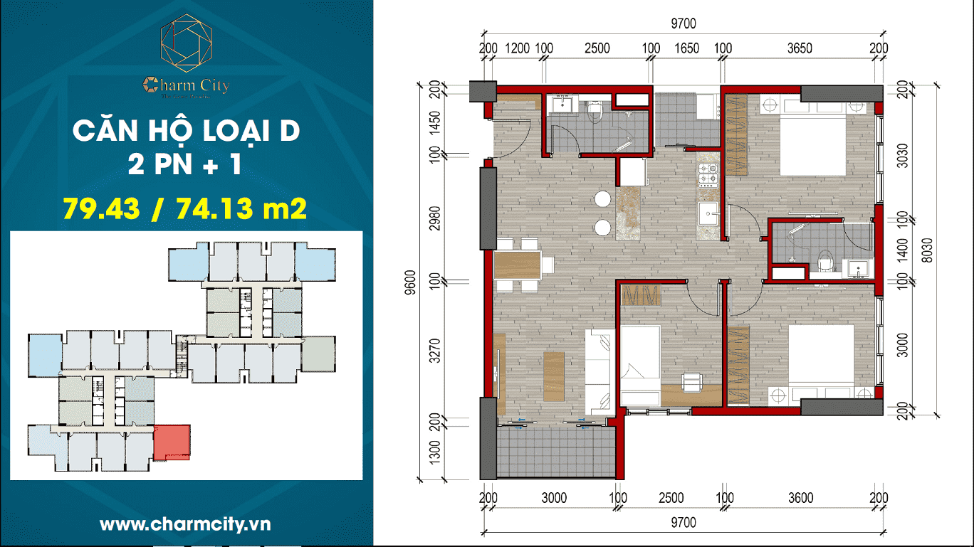 layout căn hộ charm city