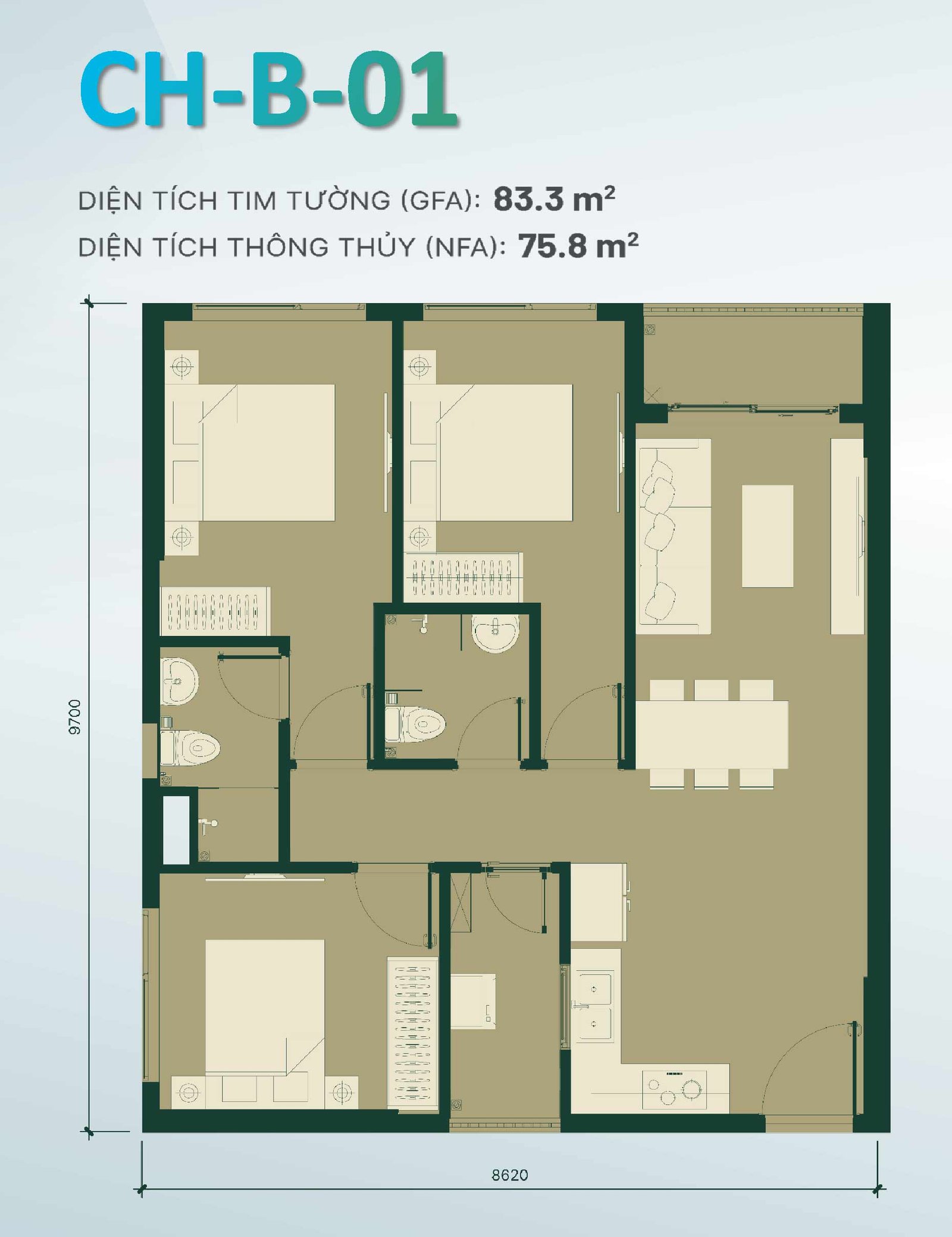 layout căn hộ Happy One Mori
