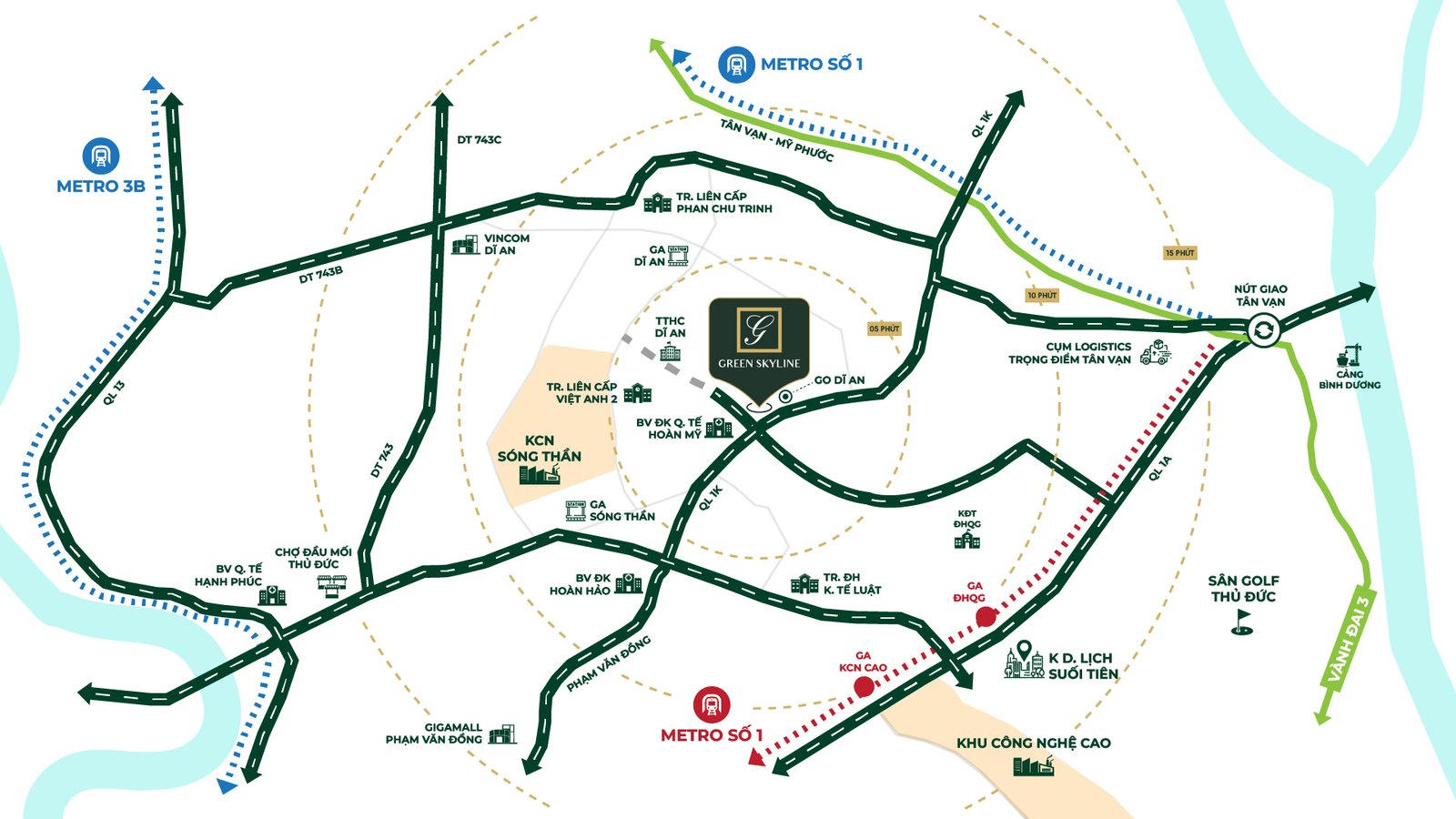 green skyline dĩ an vị trí