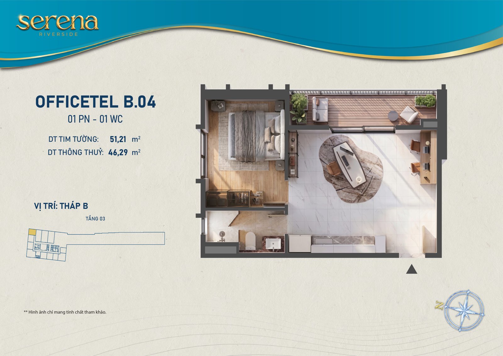 căn officetel dự án Serena Riverside Đạt Phước tháp B