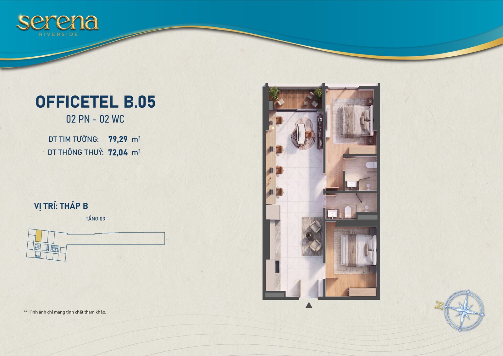 căn officetel dự án Serena Riverside Đạt Phước tháp B